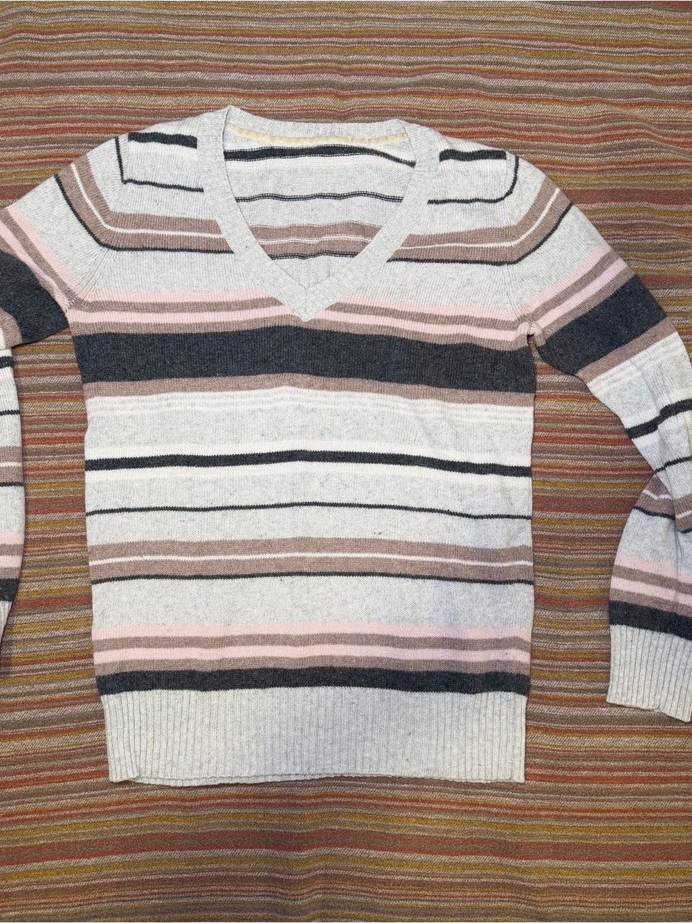 Vintage Style Striped V-Neck Women's Sweater